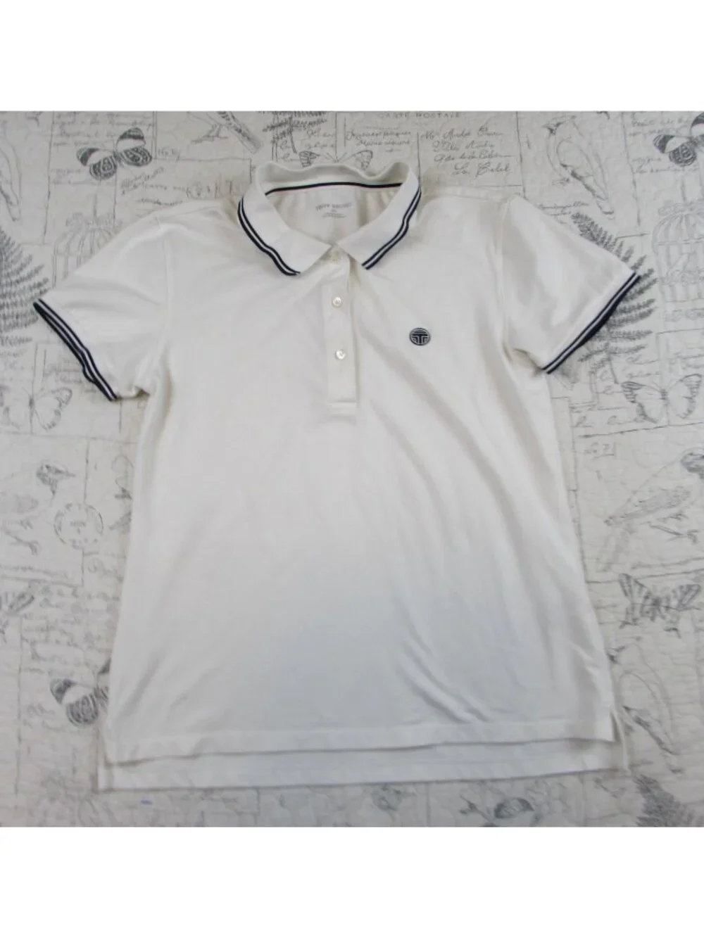 Tory Burch White Polo with Navy Trim